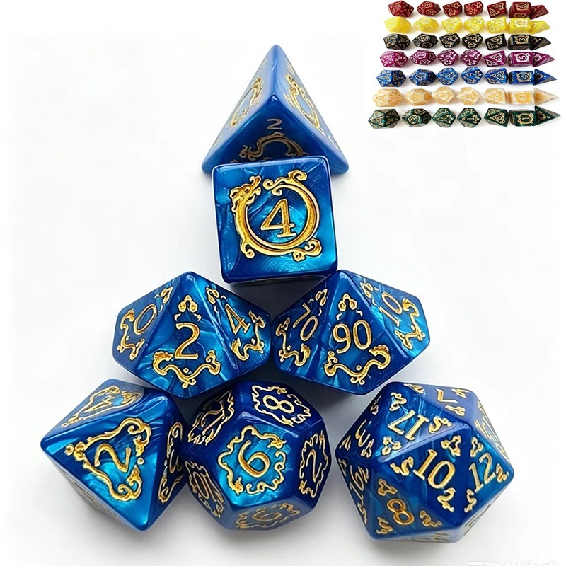 Dice Set Polyhedral - 7Pcs Dragon Pattern Polyhedral DND Dice