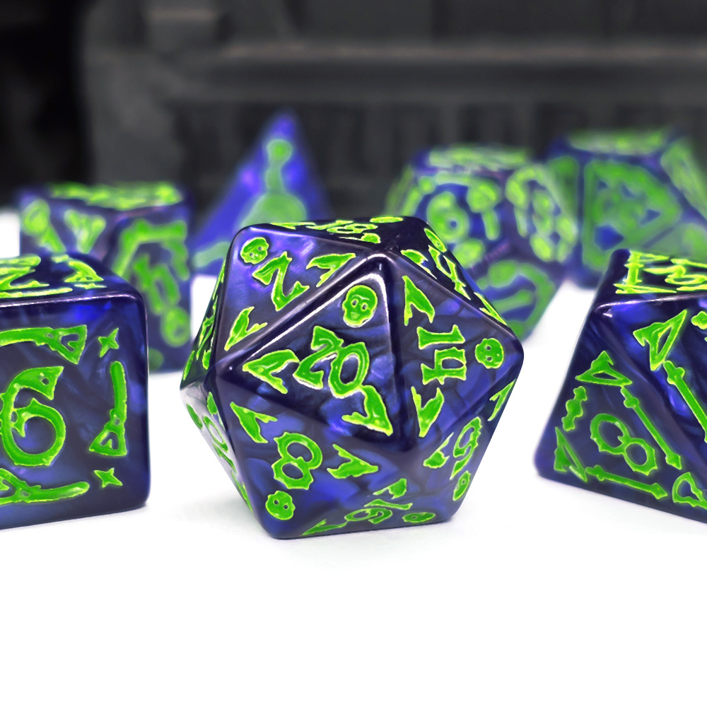 Dice Set Polyhedral - Cthulhu Dark Blue & Neon Green