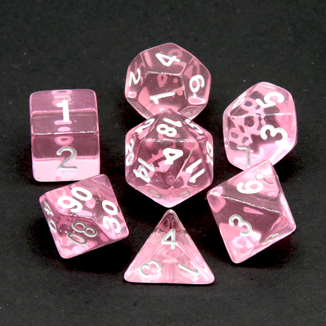 Dice Set Polyhedral - Clear Transparent Pink Polyhedral DND Dice