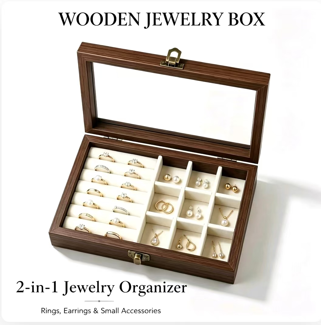 Token Tray Organizer - Bedroom Desktop Walnut Pattern Velvet Jewelry
