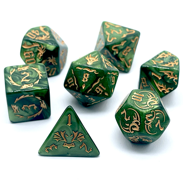 7Pcs Green Swirl Acrylic DND D - Dice Set Polyhedral 评论和价格