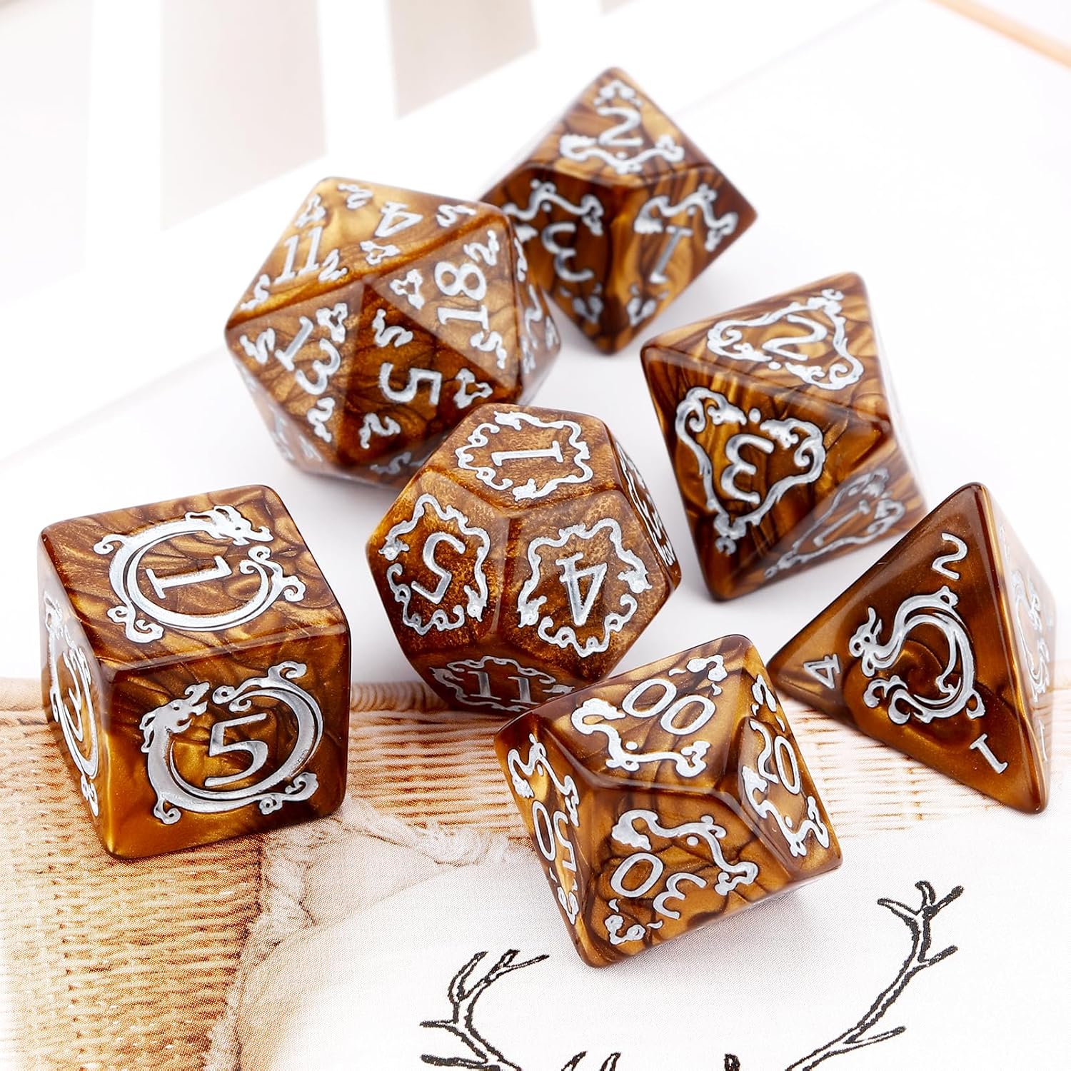7Pcs Set DND Dice Dragon Patte - Dice Set Polyhedral 评论和价格